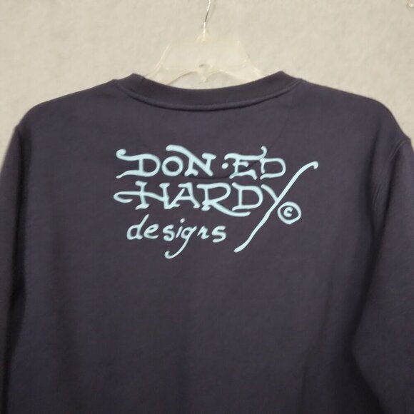 ED HARDY | Women Koi Fish Cropped Sweatshirt Pullover Fleece Navy | Size XL - Picture 5 of 8